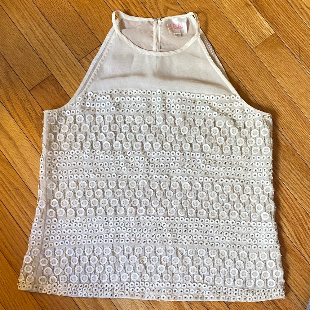 Parker White Textured Sleeveless Blouse